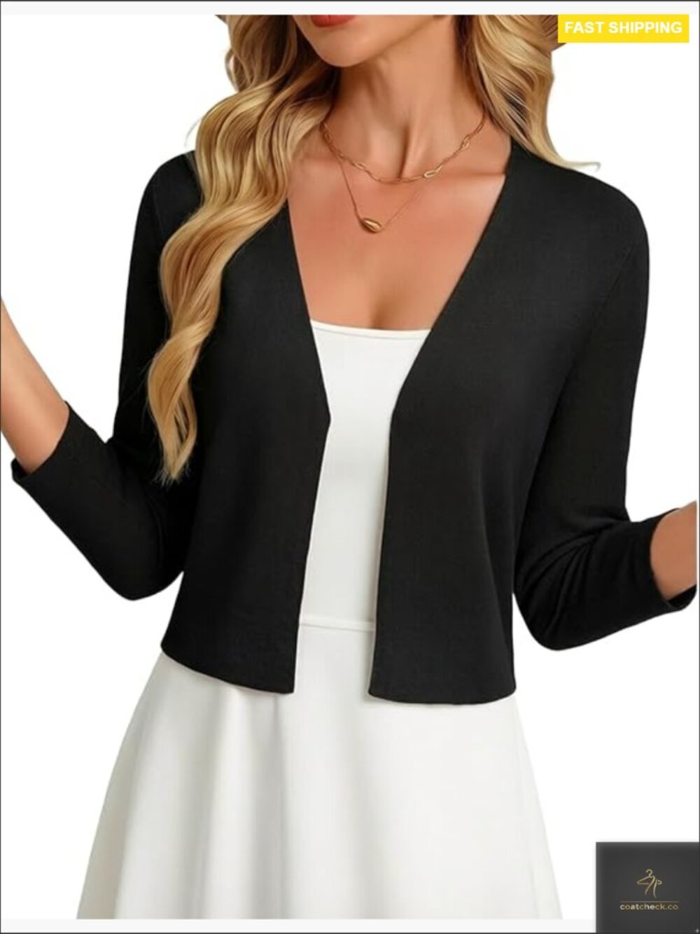 Cropped Cardigan Sweater 3/4 Sleeve Open Front Lightweight Chic Layering